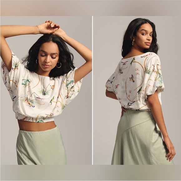 Maeve by Anthropologie | XL Floral Bird Print Bubble Crop - Picture 2 of 10